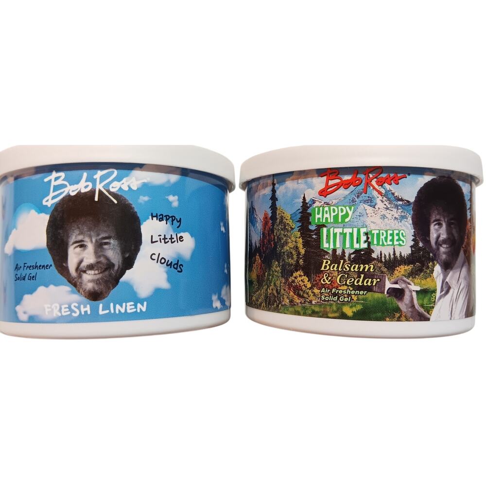 Bob Ross Air Fresheners Gels NEW 1 Fresh Linen & 1 Happy Little Trees (Qty 2)
